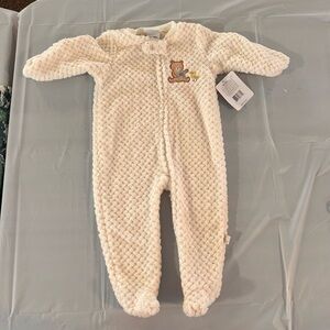 Little & Loved Cream Textured 6-9m Sleeper Embroidered Bear Zip Up
